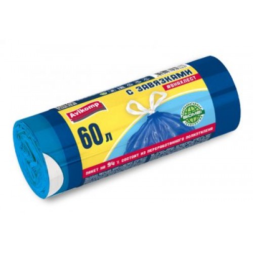 60л AV Пакеты для мусора с завязками Уник технолог #ВНАХЛЕСТ, ПСД 60л, 10шт рулон overlap голубой